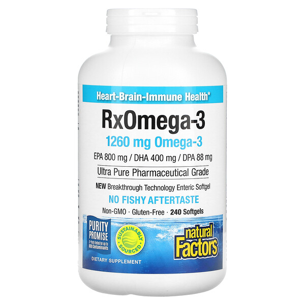 Rx Omega-3 Factors, ЭПК 400 мг/ДГК 200 мг, 240 мягких капсул Natural Factors