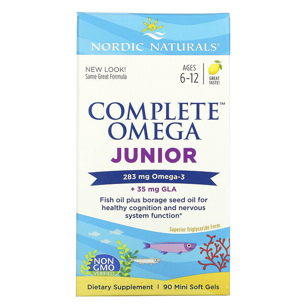 Complete Omega Junior, для детей от 6 до 12 лет, лимон, 283 мг, 90 мягких желатиновых мини-капсул Nordic Naturals