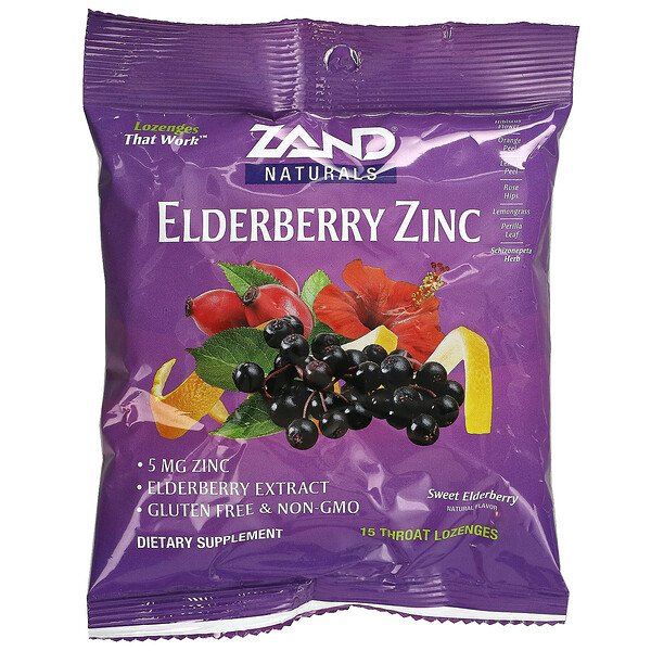 Elderberry Zinc, сладкая бузина, 15 леденцов от горла Zand