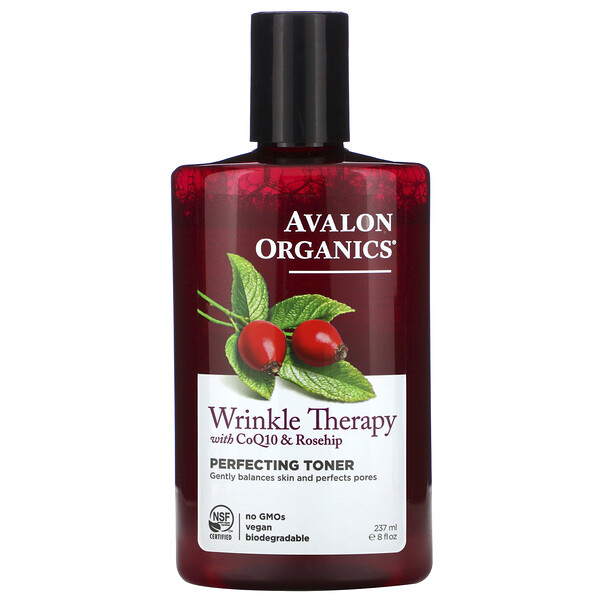 Wrinkle Therapy, Совершенствующий тоник с коэнзимом Q10 и шиповником, 8 жидких унций (237 мл) Avalon Organics