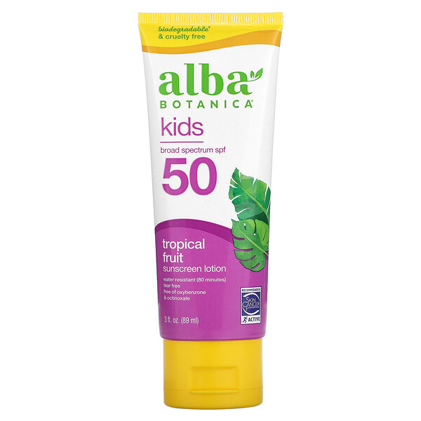 Солнцезащитный крем для детей, тропические фрукты, SPF 45, 4 унции (113 г) Alba