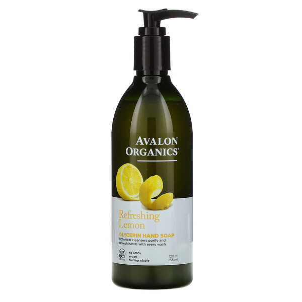 Глицериновое мыло для рук, освежающий лимон, 12 жидких унций (355 мл) Avalon Organics