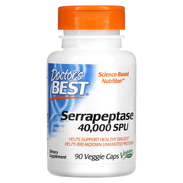 Серрапептаза, 40 000 SPU, 90 растительных капсул Doctor's Best