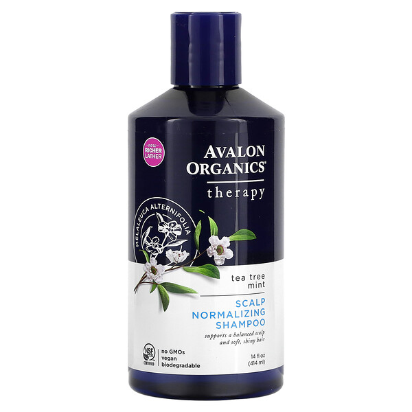 Шампунь для нормализации кожи головы, терапия, чайное дерево и мята, 14 жидких унций (414 мл) Avalon Organics