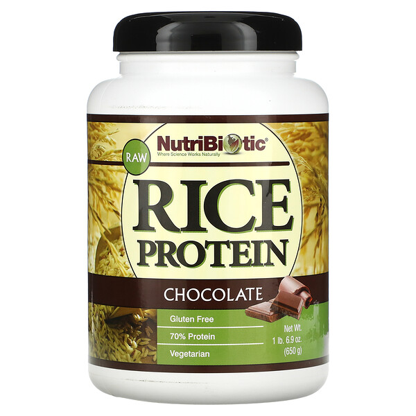 Протеин сырого риса, шоколад, 1 фунт 6,9 унции (650 г) NutriBiotic