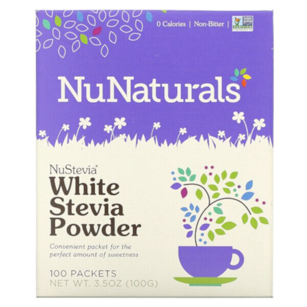 NuStevia, Белый порошок стевии, 100 пакетиков, 3,5 унции (100 г) NuNaturals