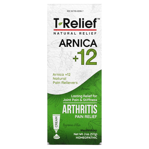 T-Relief, Arnica +12, крем для снятия боли при артрите, 2 унции (57 г) MediNatura