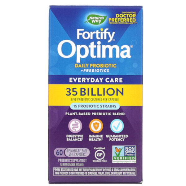 Fortify Optima, Ежедневный пробиотик + Пребиотики, 35 миллиардов КОЕ, 60 капсул с замедленным высвобождением - Nature's Way Nature's Way