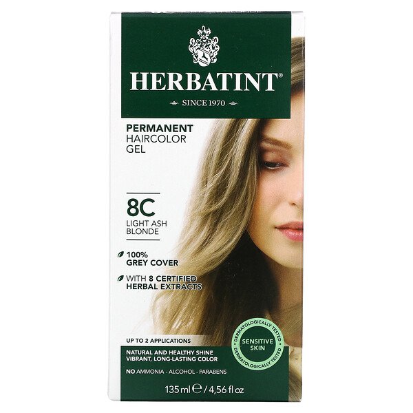 Стойкая гель-краска для волос, 8C, светло-пепельный блонд, 4,56 ж. унц. (135 мл) Herbatint