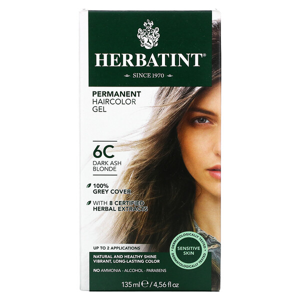 Стойкая гель-краска для волос, 6C Темно-пепельный блонд, 4,56 ж. унц. (135 мл) Herbatint
