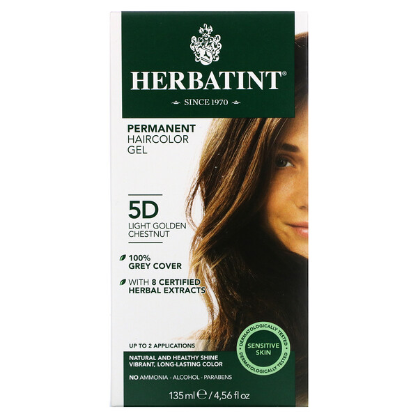 Стойкая гель-краска для волос, 5D, светло-золотистый каштан, 4,56 ж. унц. (135 мл) Herbatint