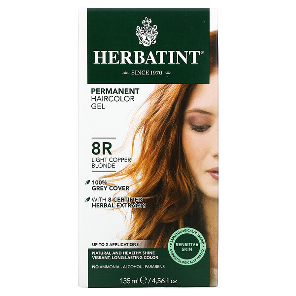 Стойкая гель-краска для волос, 8R, светло-медный блонд, 4,56 ж. унц. (135 мл) Herbatint