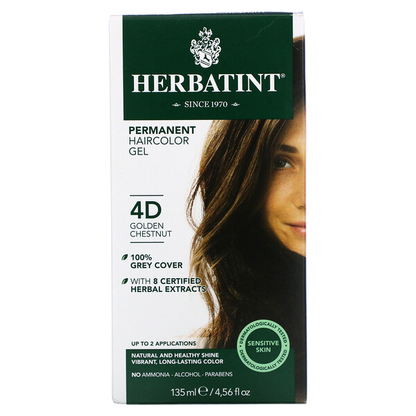Стойкая гель-краска для волос, 4D, «Золотой каштан», 4,56 жидких унций (135 мл) Herbatint