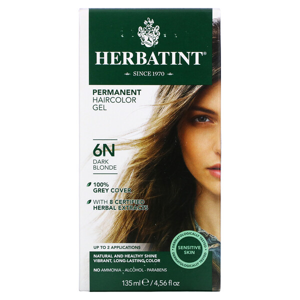 Стойкая гель-краска для волос, 6N, темно-русый, 4,56 ж. унц. (135 мл) Herbatint