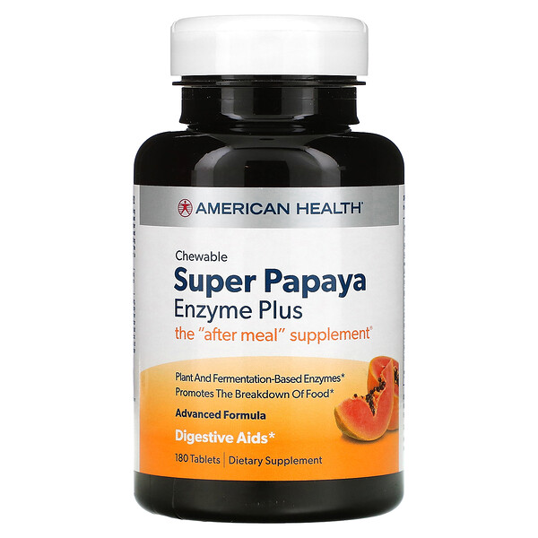 Super Papaya Enzyme Plus, 180 жевательных таблеток American Health