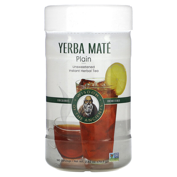 Yerba Mate Plain, мгновенный травяной чай, без сахара, 79,9 г, 0 калорий, не содержит ГМО Wisdom Of The Ancient