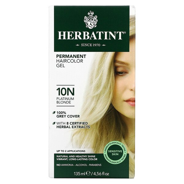 Стойкая гель-краска для волос, 10N Platinum Blonde, 4,56 ж. унц. (135 мл) Herbatint