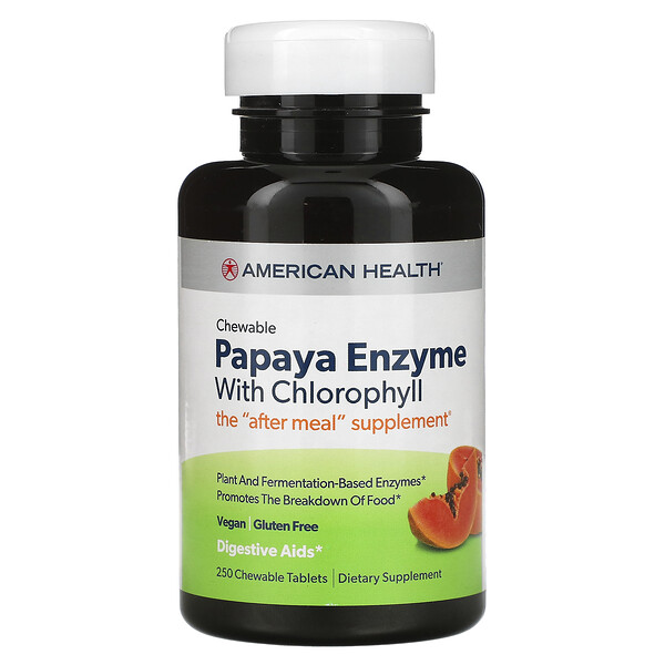 Papaya Enzyme with Chlorophyll, 250 Chewable Tablets (Жевательные таблетки) American Health