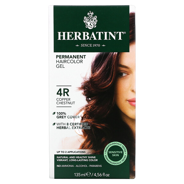 Стойкая гель-краска для волос, 4R, медно-каштановый, 4,56 жидких унций (135 мл) Herbatint