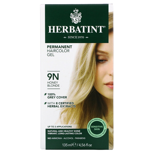 Стойкая гель-краска для волос, 9N, медовый блонд, 4,56 ж. унц. (135 мл) Herbatint