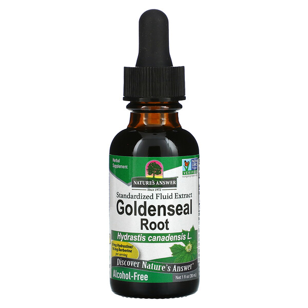 Goldenseal Root, Стандартизированный жидкий экстракт, без спирта, 1 жидкая унция (30 мл) Nature's Answer