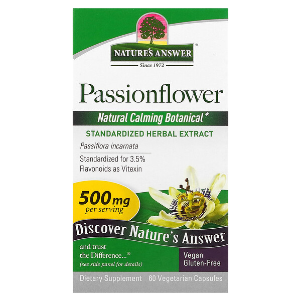 Пассифлора, 500 мг, 60 вегетарианских капсул (250 мг на капсулу) Nature's Answer