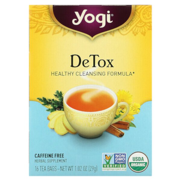 Detox, Без кофеина, 16 чайных пакетиков, 1,02 унции (29 г) Yogi Tea