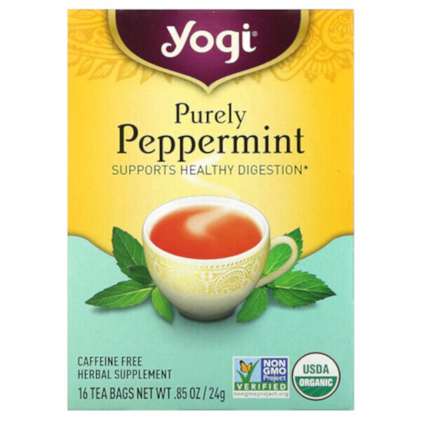 Purely Peppermint, Без кофеина, 16 чайных пакетиков, 0,85 унции (24 г) Yogi