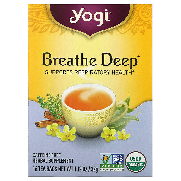 Breathe Deep, Без кофеина, 16 чайных пакетиков, 1,12 унции (32 г) Yogi