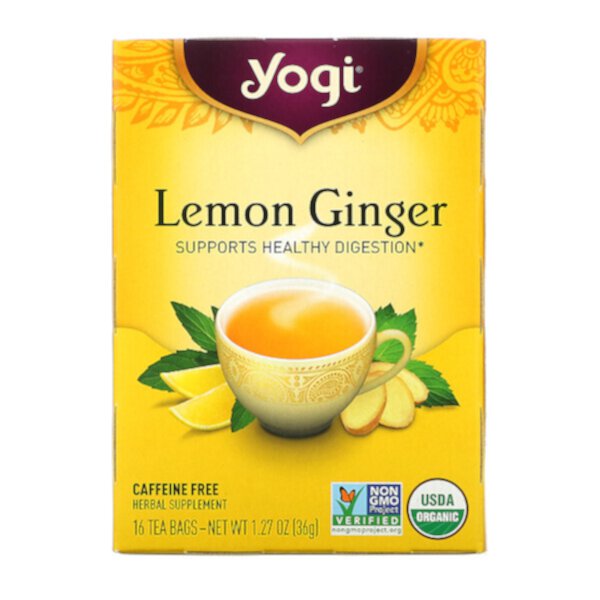 Лимонный имбирь, без кофеина, 16 чайных пакетиков, 1,27 унции (36 г) Yogi Tea