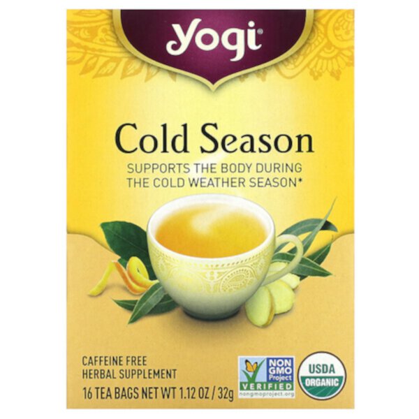 Cold Season, Без кофеина, 16 чайных пакетиков, 1,12 унции (32 г) Yogi