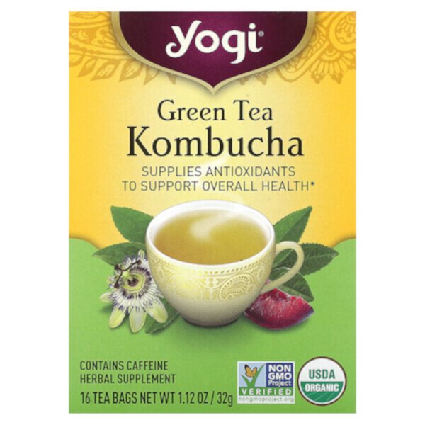 Комбуча из зеленого чая, 16 чайных пакетиков, 1,12 унции (32 г) Yogi