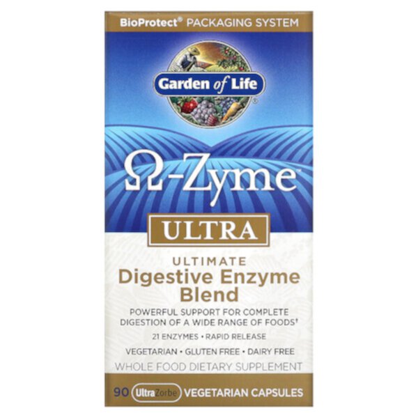 O-Zyme Ultra, Лучшая смесь пищеварительных ферментов, 90 вегетарианских капсул UltraZorbe Garden of Life