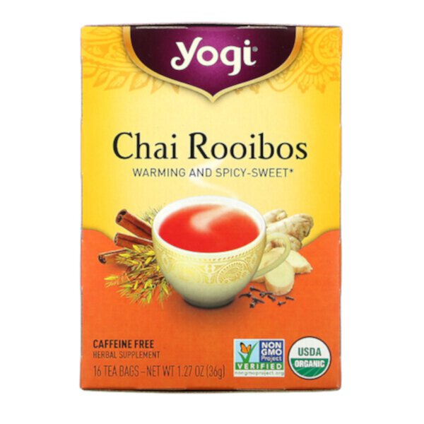 Chai Rooibos, Без кофеина, 16 чайных пакетиков, 1,27 унции (36 г) Yogi Tea