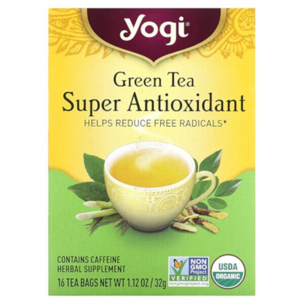 Зеленый чай, суперантиоксидант, 16 чайных пакетиков, 1,12 унции (32 г) Yogi