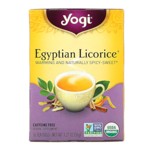 Египетская лакрица, без кофеина, 16 чайных пакетиков, 1,27 унции (36 г) Yogi Tea