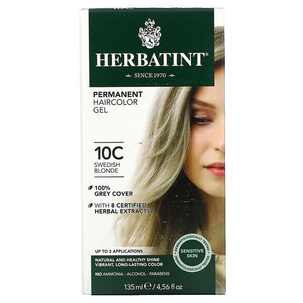 Стойкая гель-краска для волос, 10C, шведский блонд, 4,56 жидких унций (135 мл) Herbatint