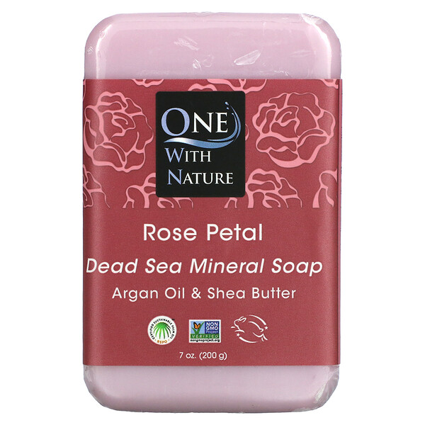Мыло с минералами Мертвого моря, лепесток розы, 7 унций (200 г) One with Nature
