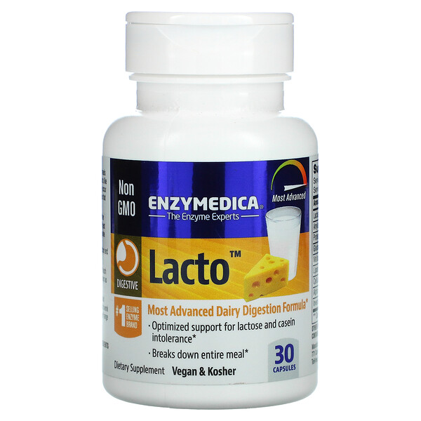 Lacto, Самая совершенная молочная формула для пищеварения, 30 капсул Enzymedica