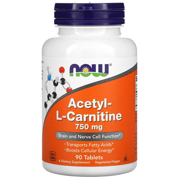 Ацетил-L-карнитин, 750 мг, 90 таблеток NOW Foods