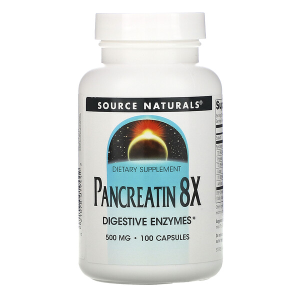 Панкреатин 8Х, 500 мг, 100 капсул Source Naturals