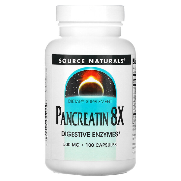 Панкреатин 8Х, 500 мг, 100 капсул Source Naturals