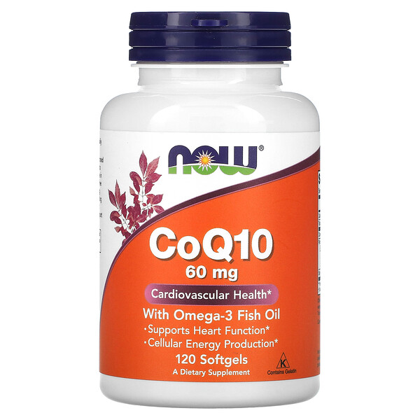 CoQ10 с рыбьим жиром омега-3, 60 мг, 120 мягких таблеток NOW Foods