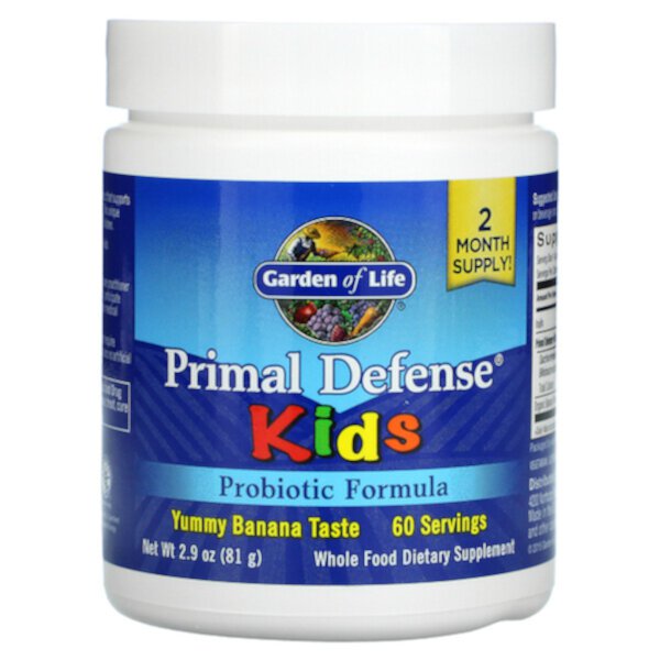 Kids, Primal Defense, пробиотическая формула, натуральный банан, 2,9 унции (81 г) Garden of Life