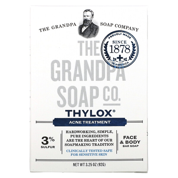 Мыло-мыло для лица и тела, Thylox Acne Treatment, 92 г (3,25 унции) The Grandpa Soap Co
