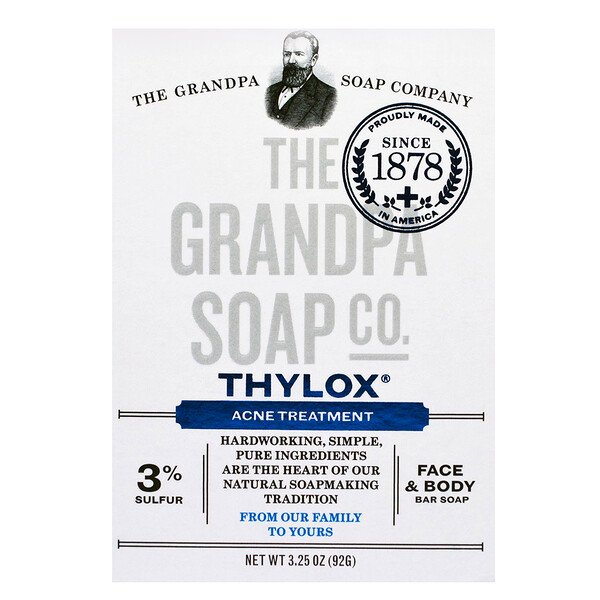 Мыло-мыло для лица и тела, Thylox Acne Treatment, 92 г (3,25 унции) The Grandpa Soap Co.