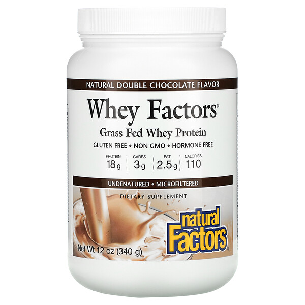 Whey Factors, Травяное Сывороточный Протеин, Натуральный Двойной Шоколад - 340г - Natural Factors Natural Factors