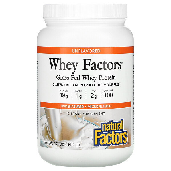 Whey Factors, Сывороточный протеин травяного откорма, без вкуса, 12 унций (340 г) Natural Factors