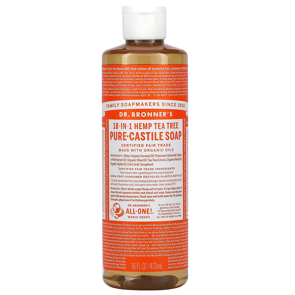 18-in-1 Hemp Pure-Castile Soap, чайное дерево, 16 жидких унций (473 мл) Dr. Bronner's