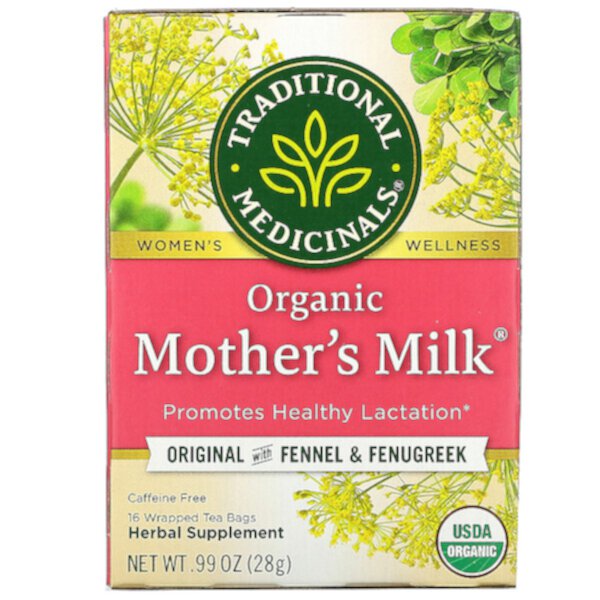 Органическое материнское молоко, оригинальное, с фенхелем и пажитником, без кофеина, 16 чайных пакетиков в упаковке, 0,99 унции (28 г) Traditional Medicinals